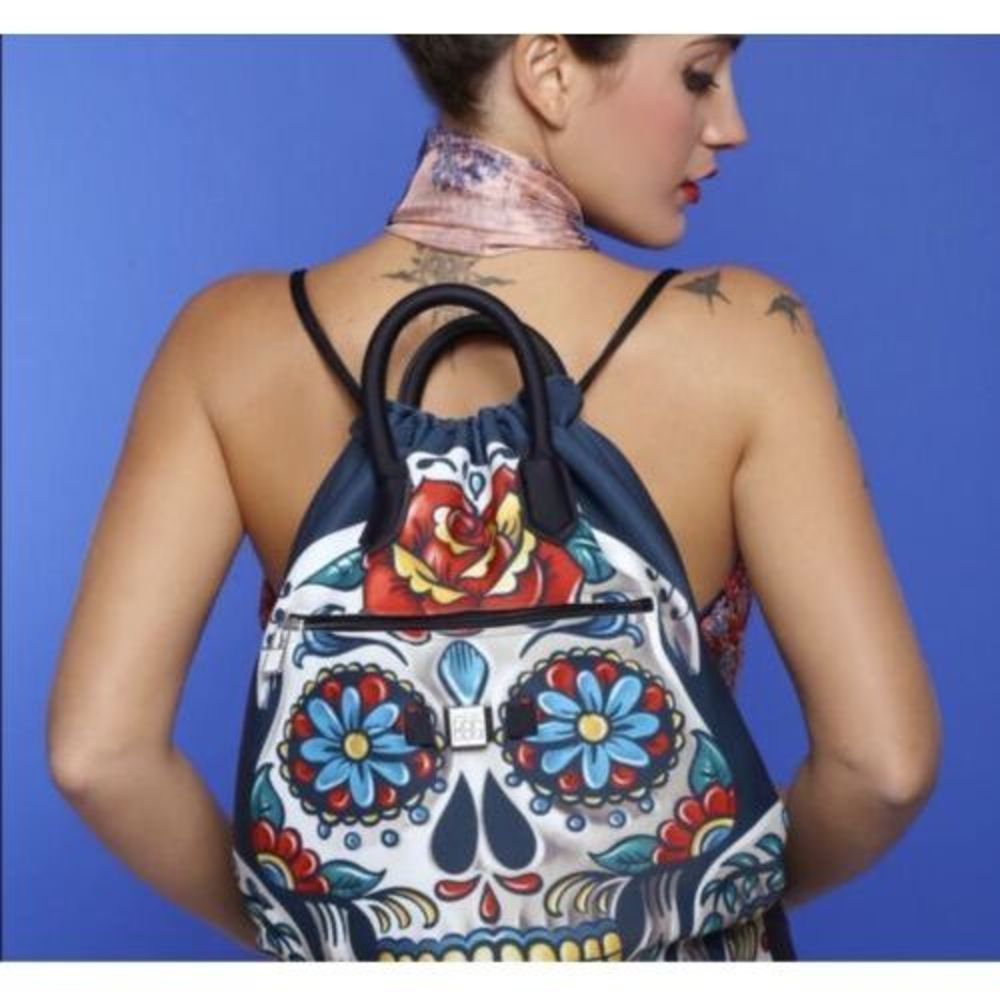 Save My Bag Womens Drawstring Bag/ Backpack Italy Neoprane SkullLimited Edition - Picture 7 of 13